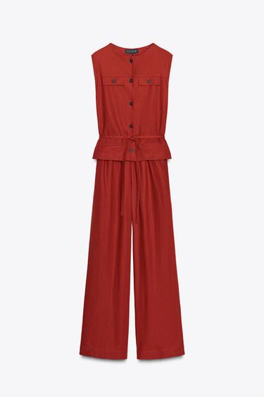 Zara Льняной комбинезон-жилет купить с доставкой.