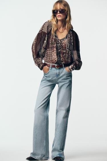 Zara Блузка с бусинами, принтом и люрексом