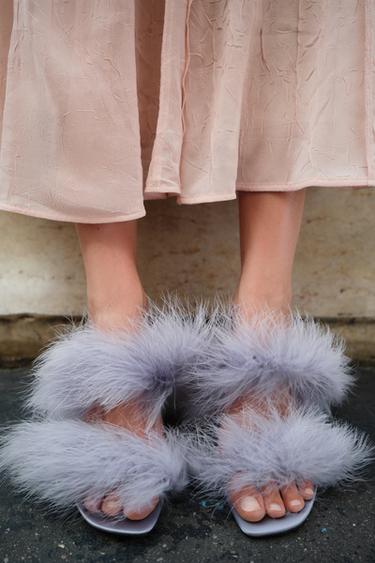 Zara Босоножки на каблуке с перьями