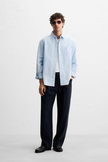 Zara Рубашка оксфорд с текстурой купить с доставкой.