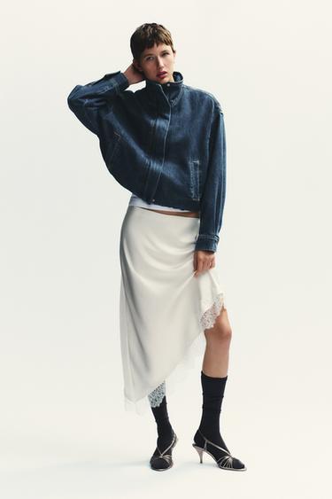 Zara Атласная юбка с кружевом купить с доставкой.