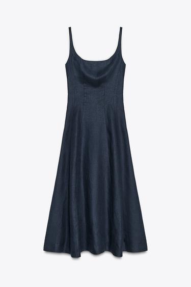 Zara Льняное платье миди с контрастной отделкой купить с доставкой.