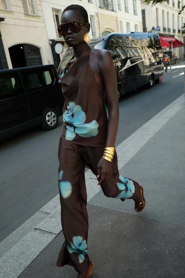 Zara Атласный топ с цветочным принтом