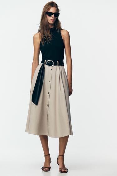 Zara Комбинированное платье с поясом купить с доставкой.