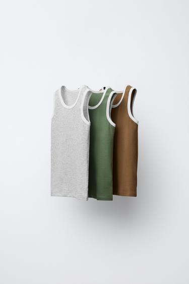 Zara Набор из трех однотонных маек с отделкой купить с доставкой.