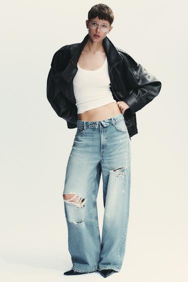 Zara Джинсы TRF со средней посадкой и отвернутым поясом купить с доставкой.