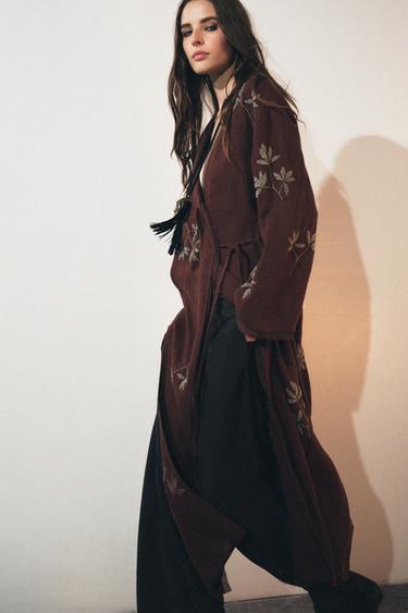 Zara Льняное кимоно с вышивкой — ZW COLLECTION купить с доставкой.