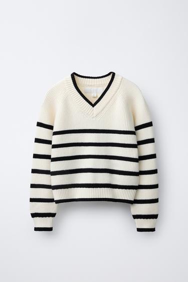 Zara Трикотажный джемпер в полоску купить с доставкой.