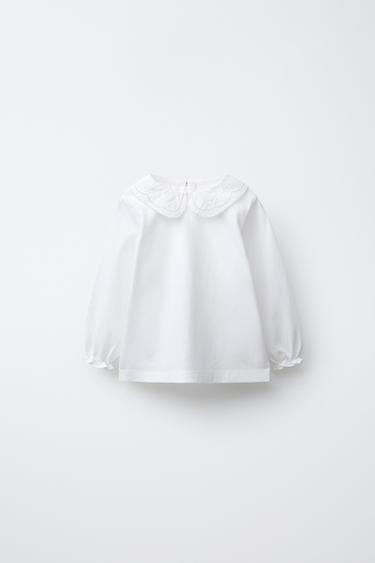 Zara Футболка с вышивкой на воротнике купить с доставкой.