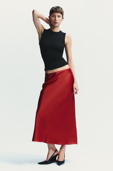 Zara Атласная юбка миди купить с доставкой.