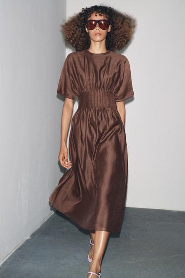 Zara Трикотажное платье с плиссированной талией купить с доставкой.