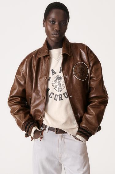 Zara Кожаный бомбер VARSITY 50TH ANNIVERSARY