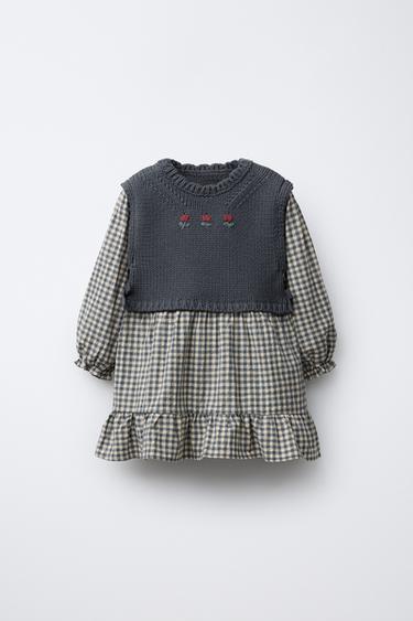 Zara Платье в клетку с комбинированным трикотажным жилетом купить с доставкой.