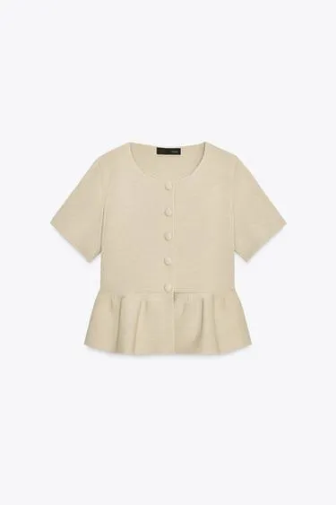 Трикотажный кардиган с короткими рукавами и баской