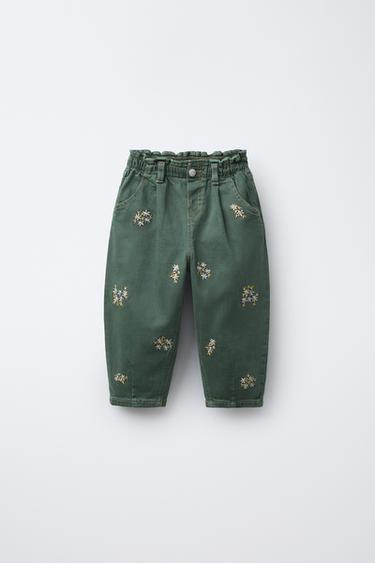 Zara Брюки BAGGY из саржи с вышивкой в виде цветов