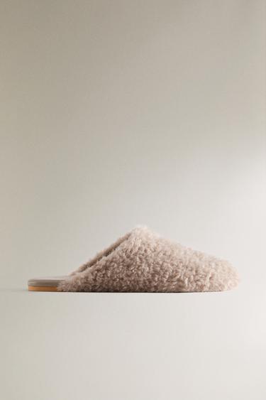 Zara Теплые мюли из искусственной кожи с меховой отделкой