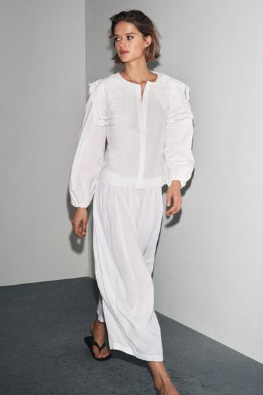 Zara Рубашка из поплина с вышитым воротником — ZW COLLECTION купить с доставкой.