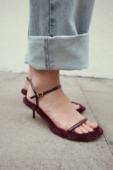 Zara Босоножки на каблуке с меховой стелькой купить с доставкой.
