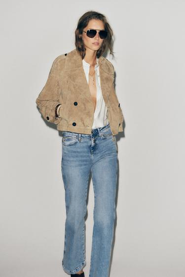 Zara Укороченная кожаная куртка-тренч