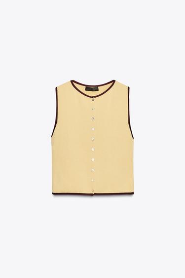 Zara Трикотажный топ с контрастной окантовкой купить с доставкой.