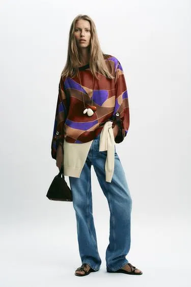 Рубашка из атласной ткани с принтом- Заказать в России