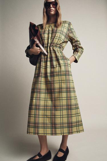 Zara Платье миди в клетку — ZW COLLECTION