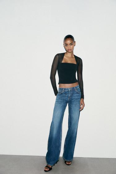 Zara Облегающий топ из комбинированной ткани с тюлем купить с доставкой.