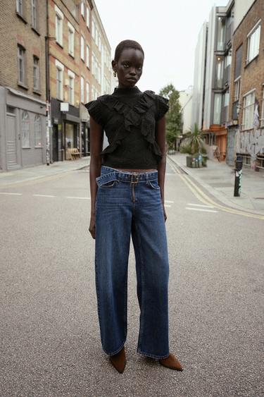Zara Топ из трикотажа «ришелье» с воланами купить с доставкой.