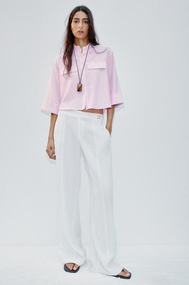 Zara Рубашка оксфорд CROPPED купить с доставкой.