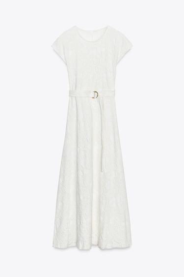 Zara Жаккардовое платье с поясом купить с доставкой.