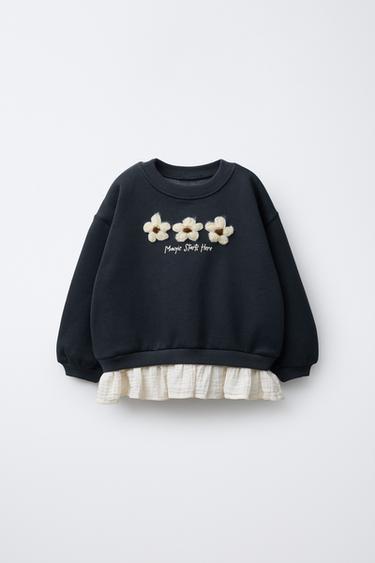 Zara Комбинированная толстовка с цветочной аппликацией купить с доставкой.