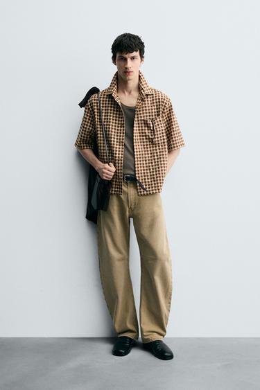 Zara Рубашка в клетку с текстурой купить с доставкой.