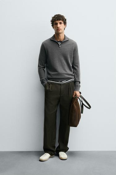 Zara Свитер из 100% шерсти с воротником на молнии