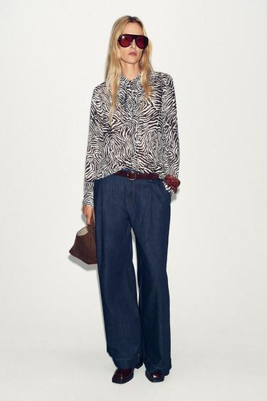 Zara Блуза с анималистическим принтом и завязками