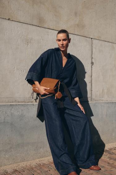 Zara Рубашка с пуговицами под деним купить с доставкой.