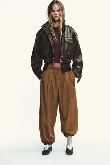 Zara Брюки-шаровары из нейлона с эластичными манжетами