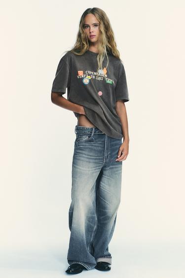 Zara Футболка с эффектом потертости и принтом в виде лоскутков купить с доставкой.