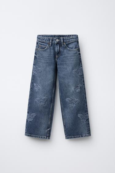 Zara Джинсы WIDE LEG с бабочками