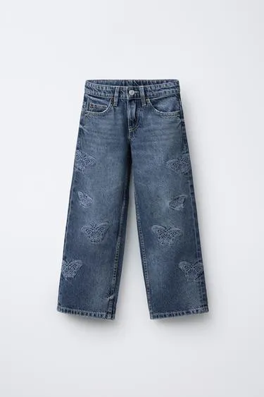 Джинсы WIDE LEG с бабочками- Заказать в России