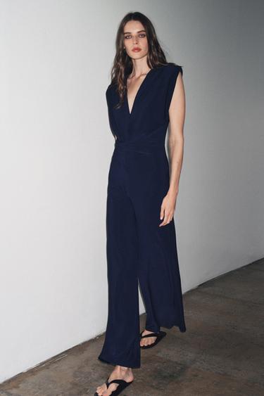 Zara Длинный комбинезон с подплечниками и драпировкой