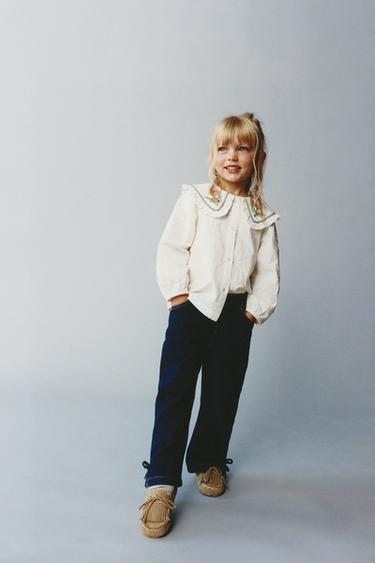 Zara Рубашка с вышивкой на воротнике