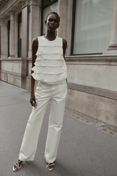 Атласный топ с воланами- Заказать в России