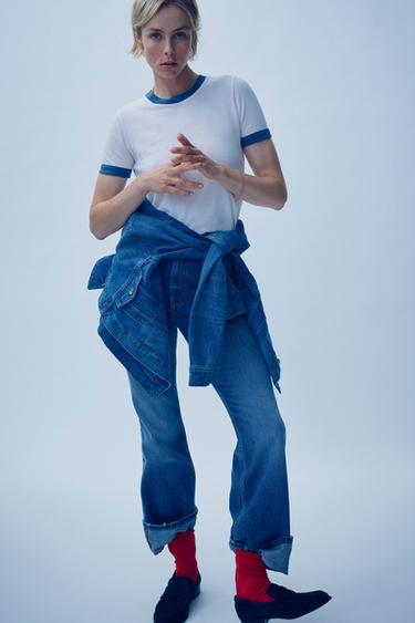 Zara Футболка с эффектом потертости и рубчиком купить с доставкой.