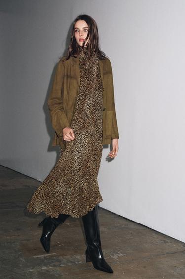 Zara Платье халтер с анималистическим принтом — ZW COLLECTION