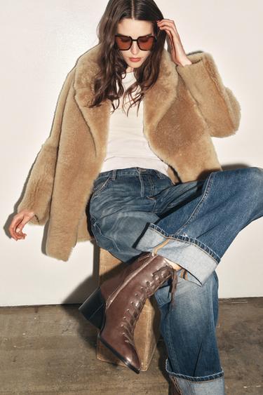 Zara Кожаные ботильоны со шнуровкой