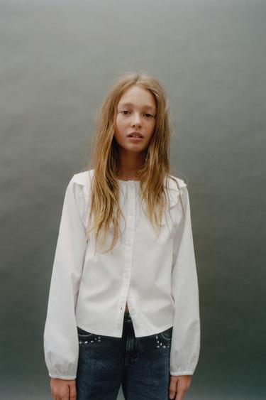 Zara Рубашка с вышивкой на воротнике