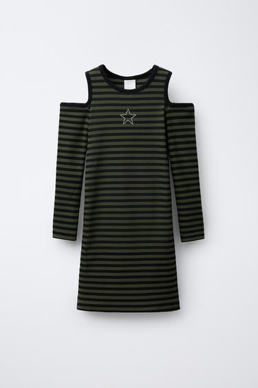 Zara Платье в рубчик в полоску с вырезами