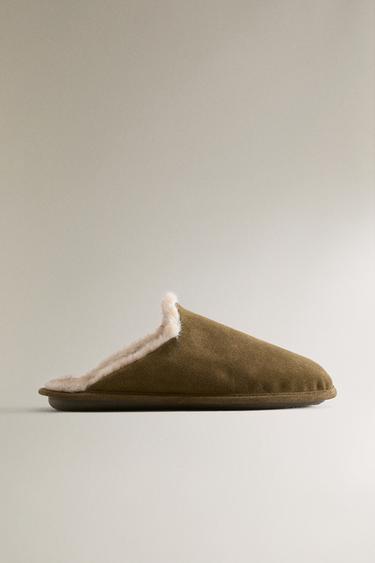 Zara Уютные кожаные тапочки купить с доставкой.