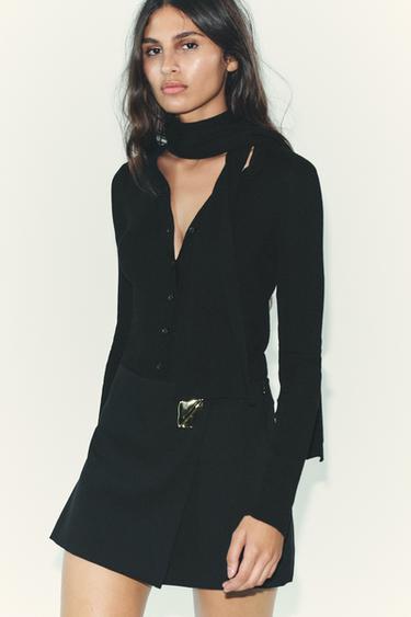 Zara Асимметричный скорт с аппликацией