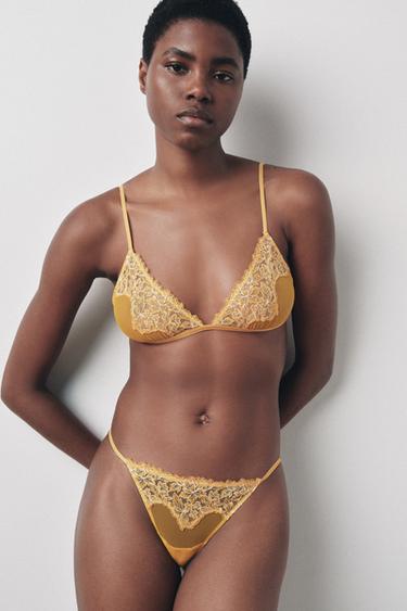 Zara Трусы-танга из сетчатой ткани с кружевом